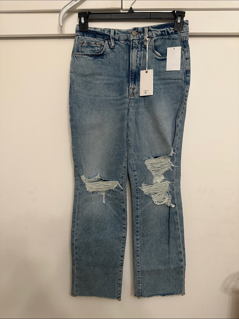 NWT $165 good American good boy high waisted distress blue jeans [ SZ 6 / 28 ]